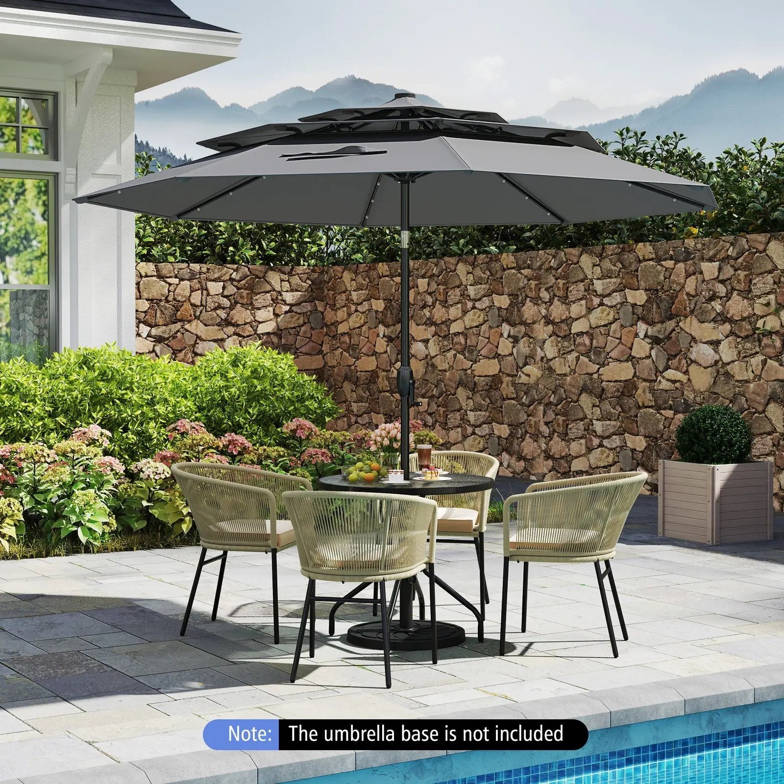10 Feet Solar Patio Umbrella with 32 LED Lights 3-Tier Vented Top by DirectDeals