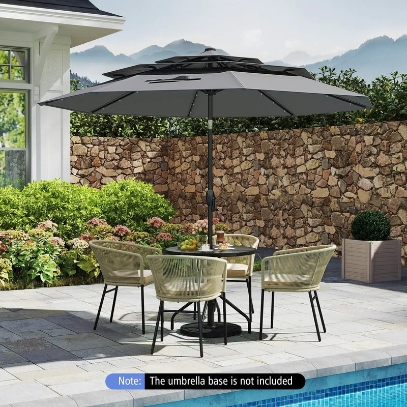 10 Feet Solar Patio Umbrella with 32 LED Lights 3-Tier Vented Top by DirectDeals