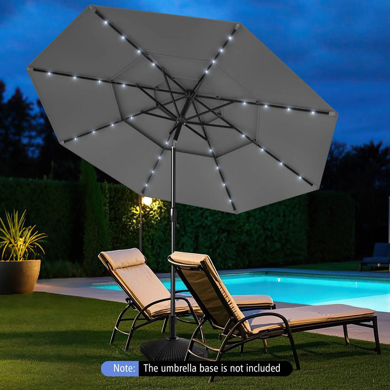 10 Feet Solar Patio Umbrella with 32 LED Lights 3-Tier Vented Top by DirectDeals