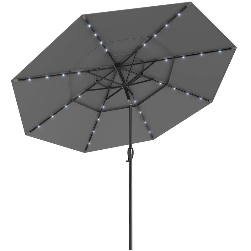 10 Feet Solar Patio Umbrella with 32 LED Lights 3-Tier Vented Top by DirectDeals
