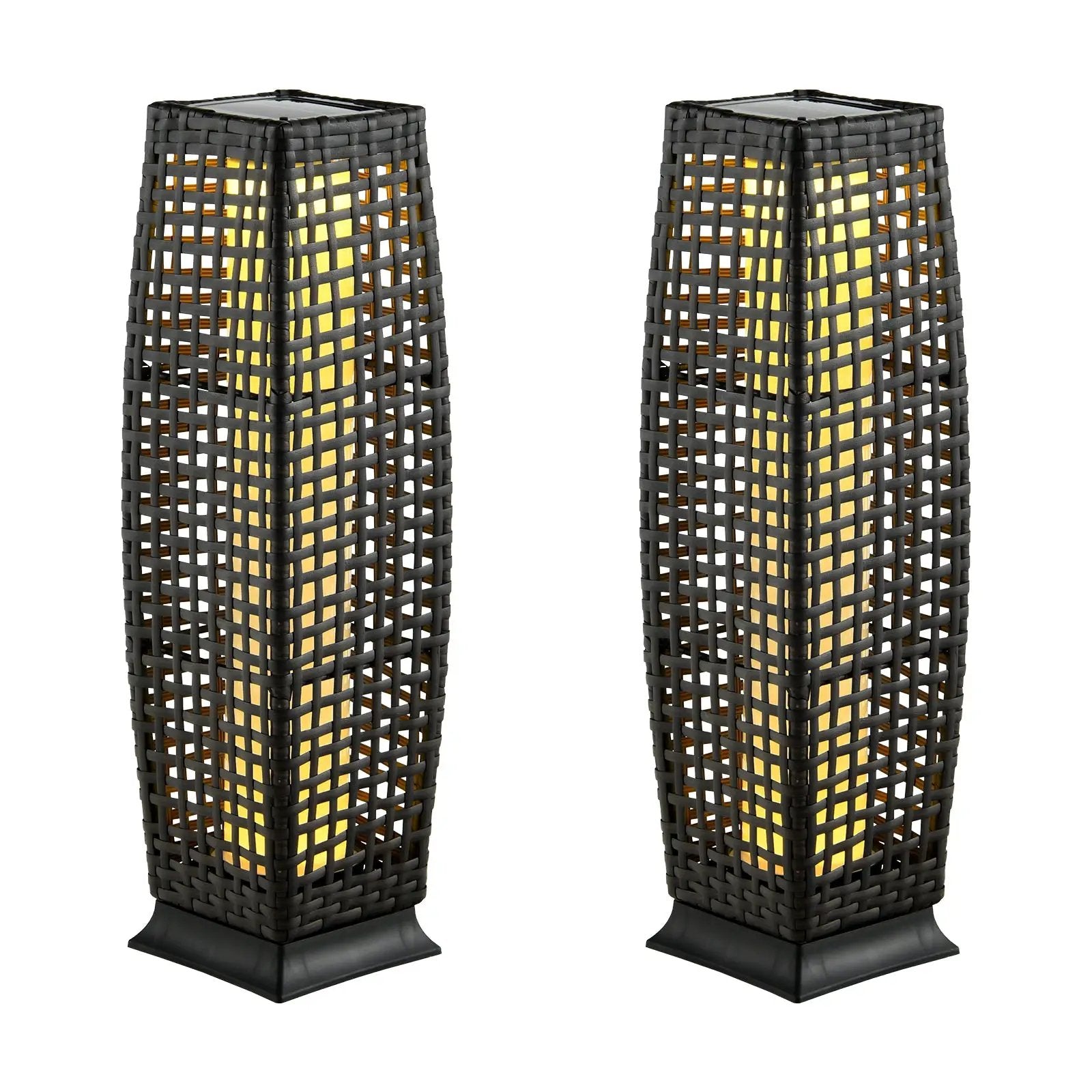 2 Pieces Solar-Powered Square Wicker Floor Lamps with Auto LED Light by DirectDeals