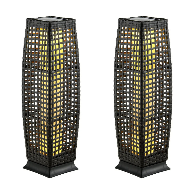 2 Pieces Solar-Powered Square Wicker Floor Lamps with Auto LED Light by DirectDeals