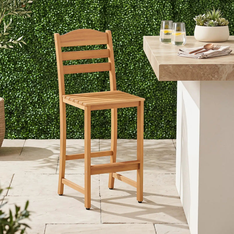 Acacia Wood Bar Stools with Curved Backrest - 400 LBS Capacity by DirectDeals