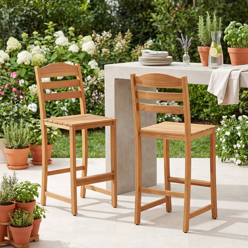 Acacia Wood Bar Stools with Curved Backrest - 400 LBS Capacity by DirectDeals