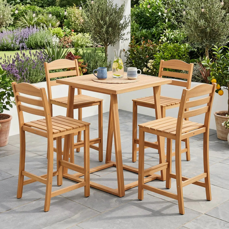 Acacia Wood Bar Stools with Curved Backrest - 400 LBS Capacity by DirectDeals