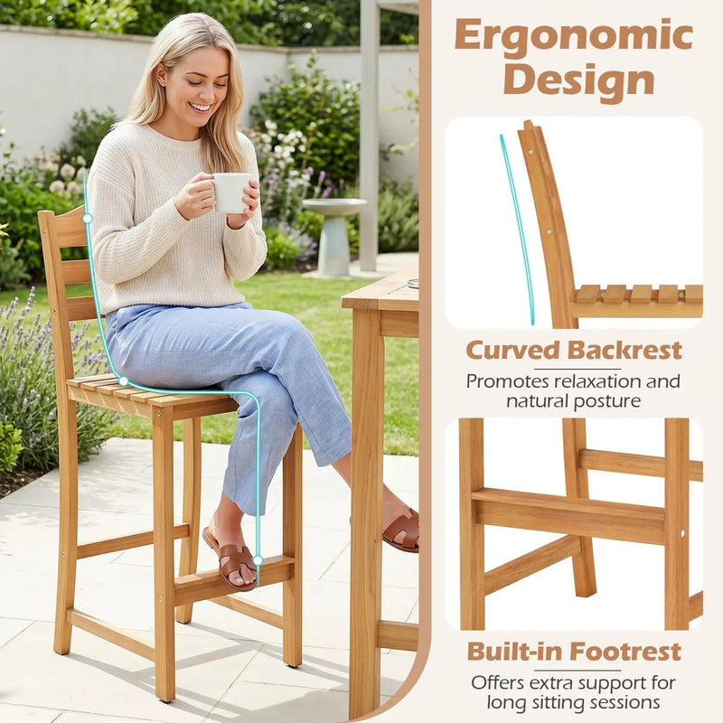 Acacia Wood Bar Stools with Curved Backrest - 400 LBS Capacity by DirectDeals