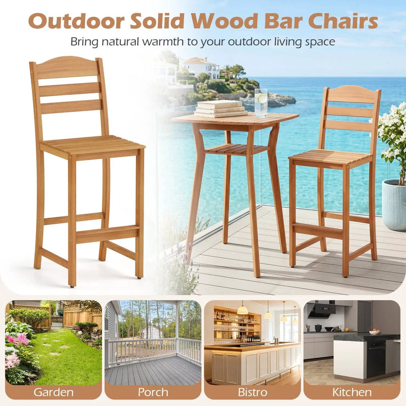 Acacia Wood Bar Stools with Curved Backrest - 400 LBS Capacity by DirectDeals