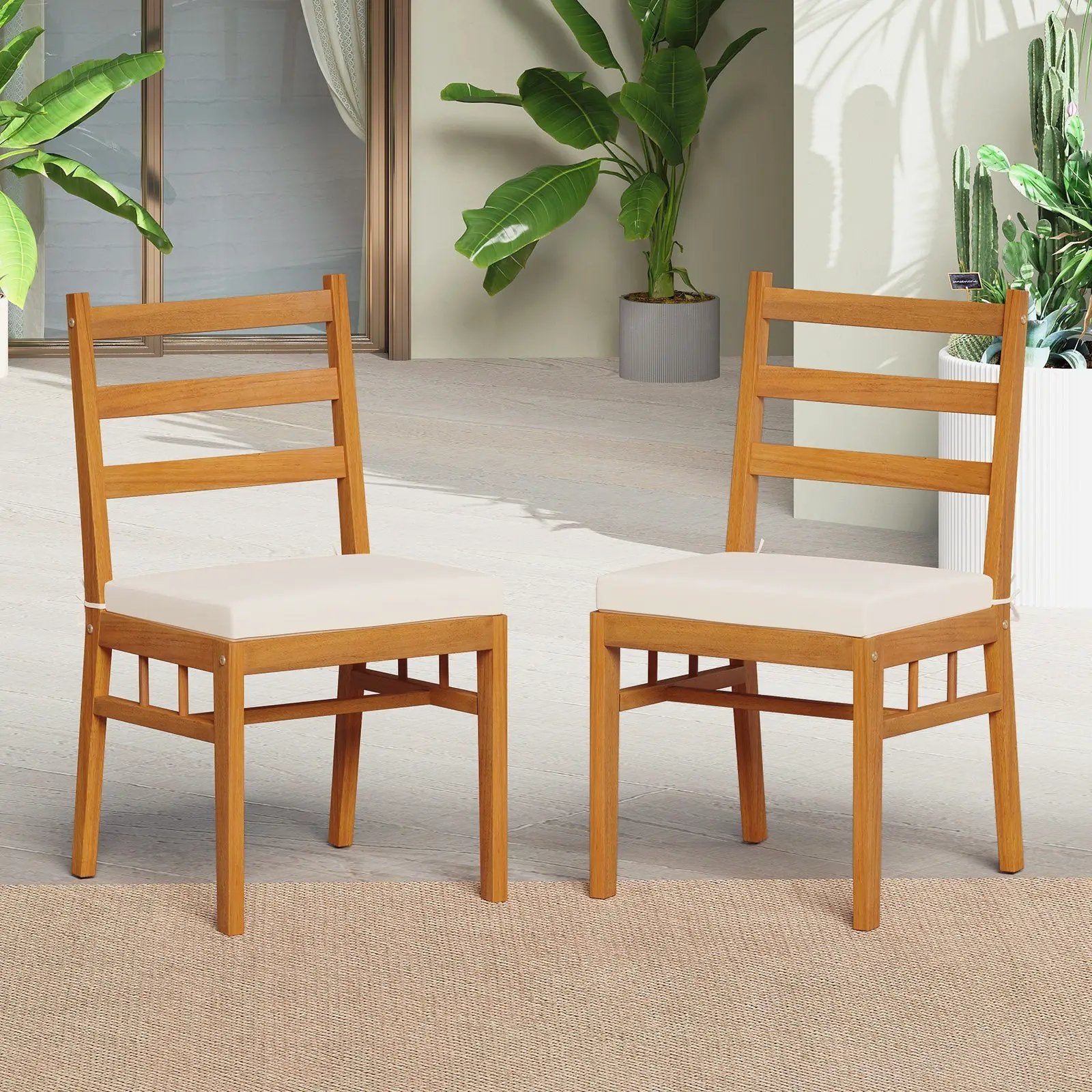 Solid Acacia Wood Patio Chair Set of 2 Armless Chair-White by DirectDeals