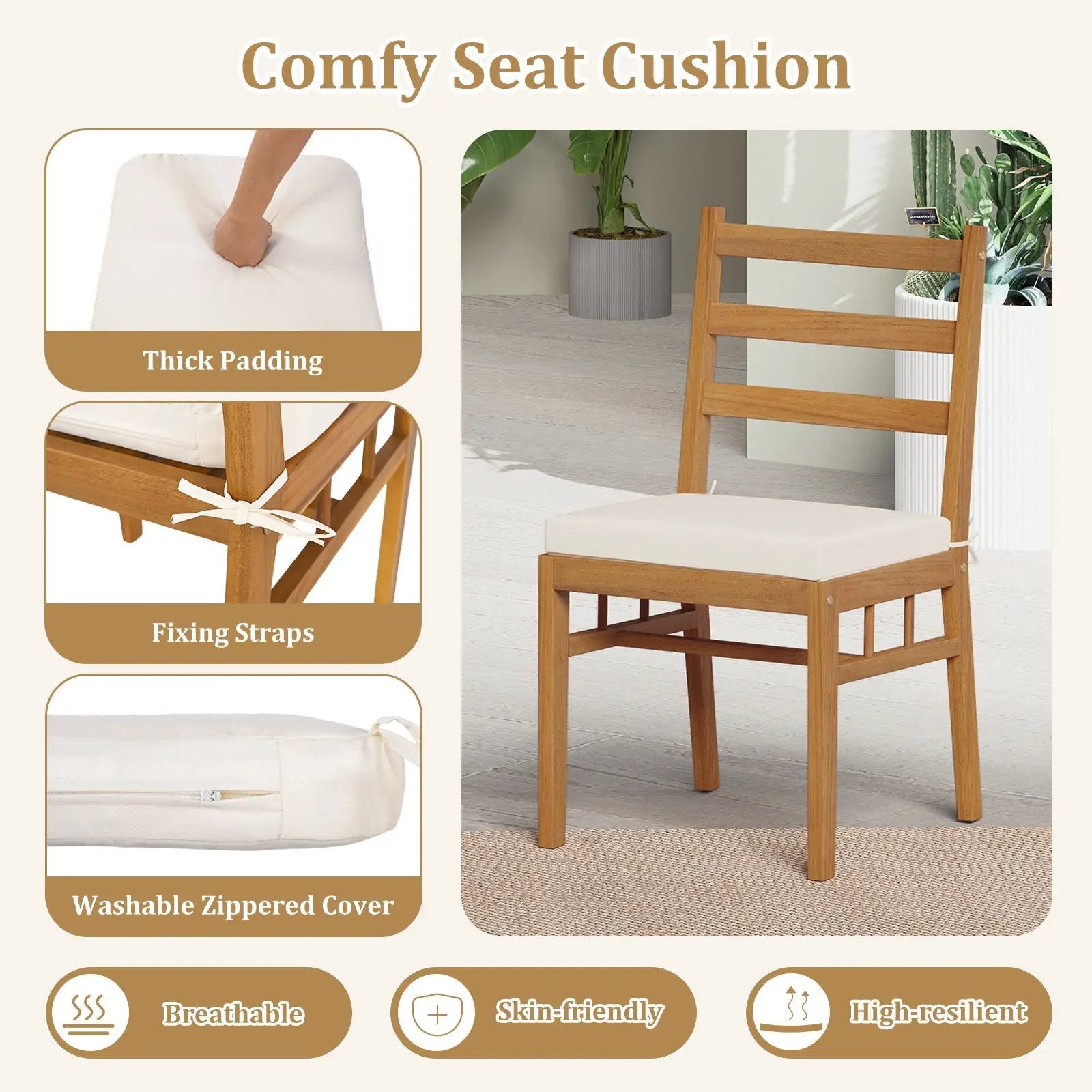 Solid Acacia Wood Patio Chair Set of 2 Armless Chair-White by DirectDeals