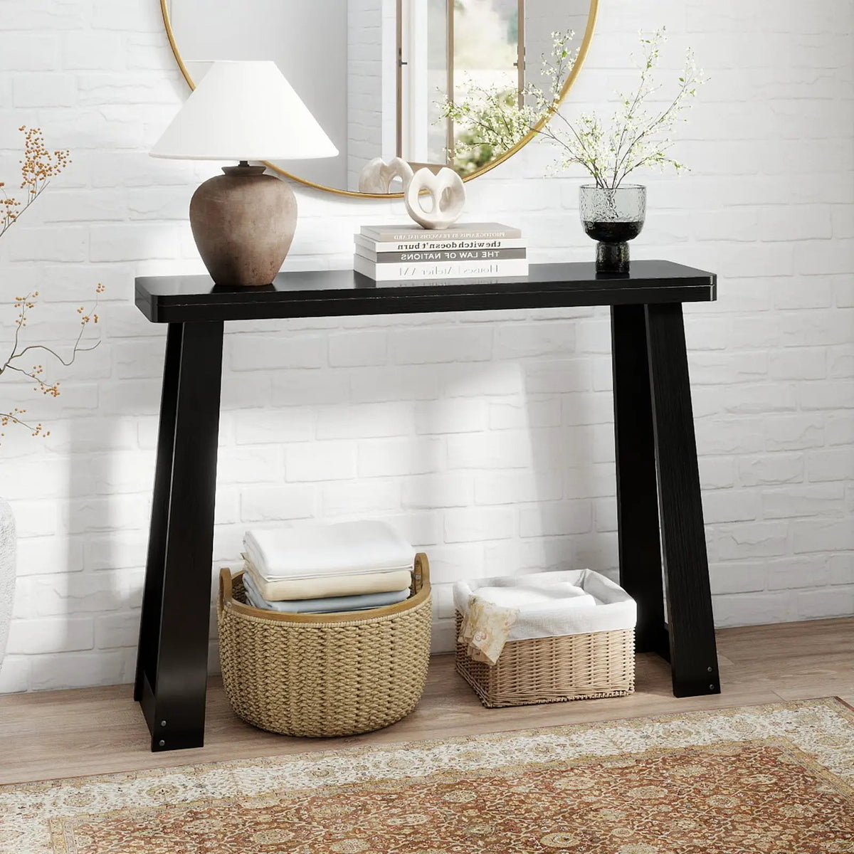 Solid Rubber Wood Console Table 43inch Narrow Entryway Table with Thick Tabletop and Stable Base by DirectDeals