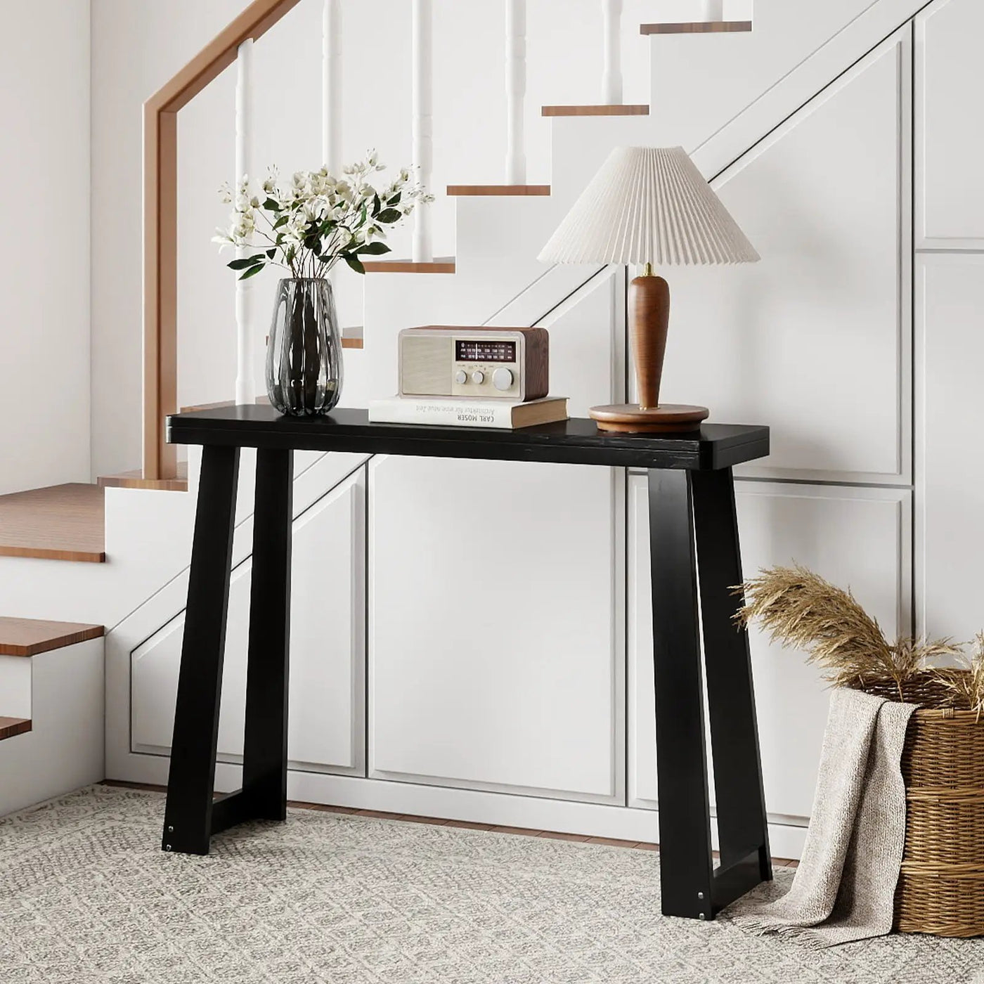 Solid Rubber Wood Console Table 43inch Narrow Entryway Table with Thick Tabletop and Stable Base by DirectDeals