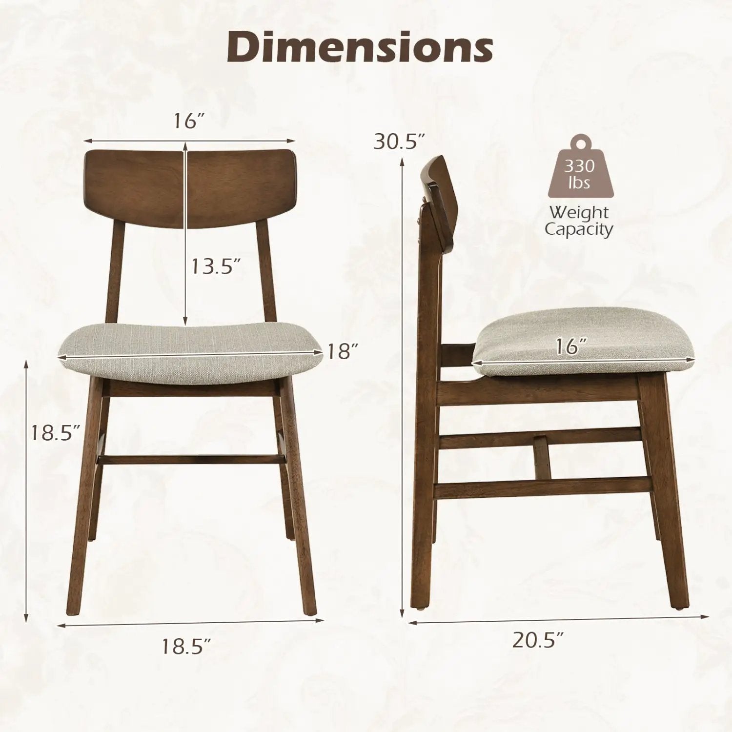 Solid Rubber Wood Dining Chairs Set of 4 with Curved Backrest by DirectDeals