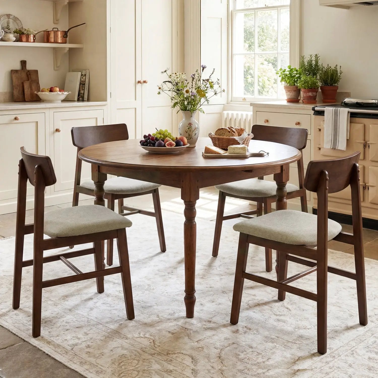 Solid Rubber Wood Dining Chairs Set of 4 with Curved Backrest by DirectDeals