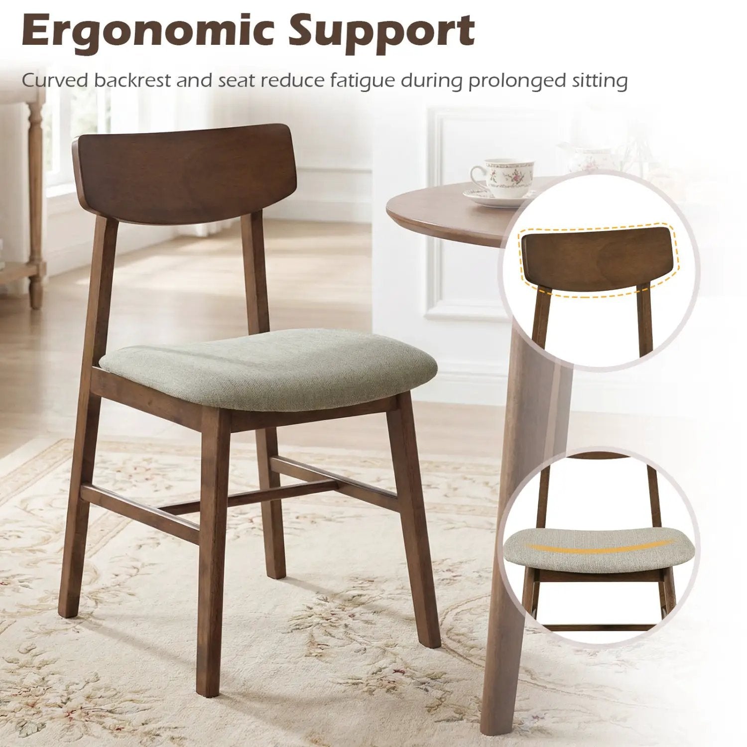 Solid Rubber Wood Dining Chairs Set of 4 with Curved Backrest by DirectDeals