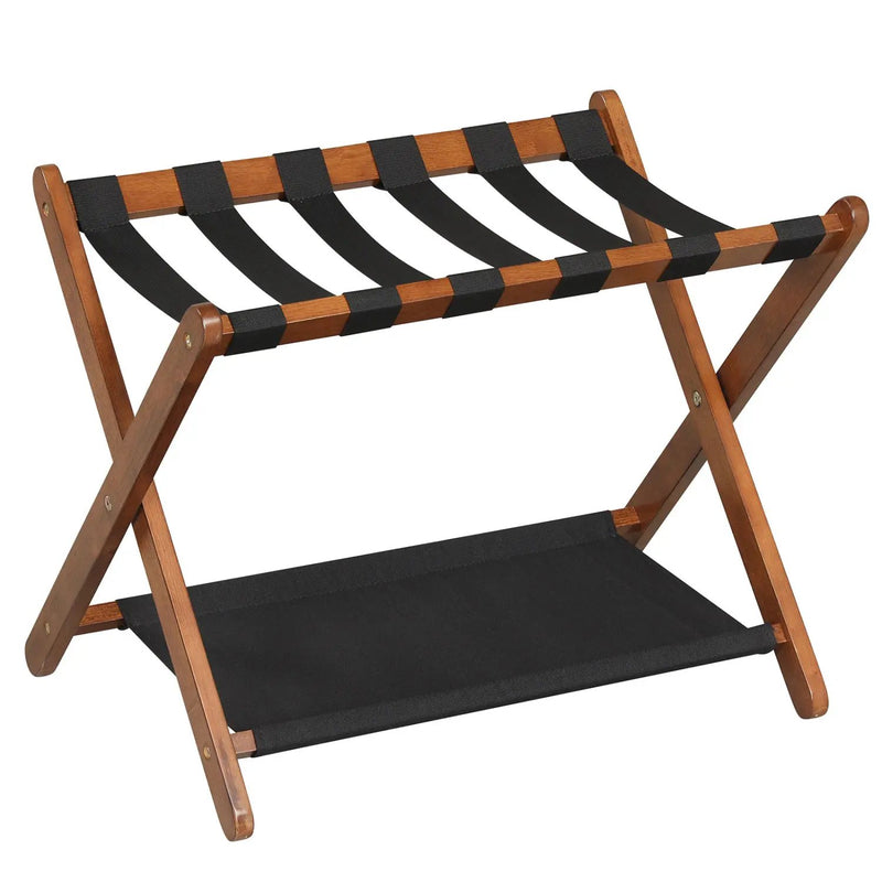 Solid Rubberwood Folding Luggage Rack with Nylon Shelves by DirectDeals