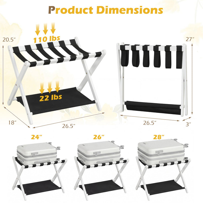 Solid Rubberwood Folding Luggage Rack with Nylon Shelves by DirectDeals