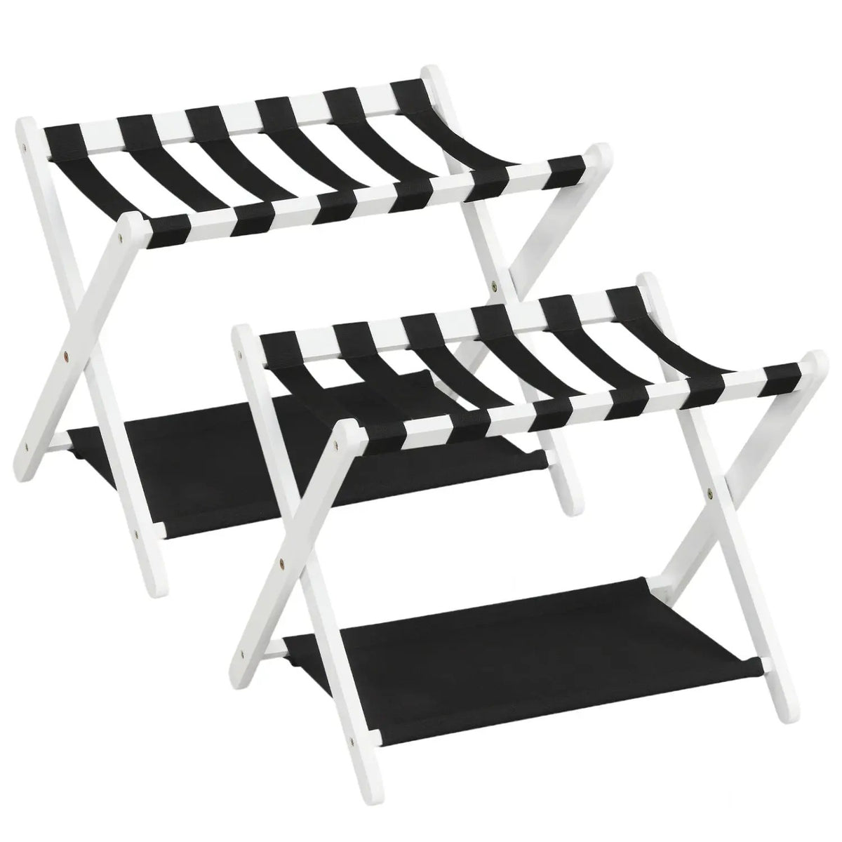 Solid Rubberwood Folding Luggage Rack with Nylon Shelves Set of 2, photo 2 of 16