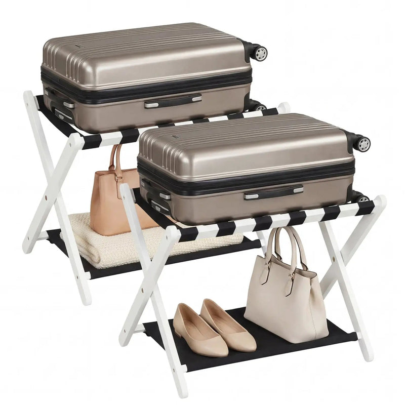 Solid Rubberwood Folding Luggage Rack with Nylon Shelves Set of 2 by DirectDeals