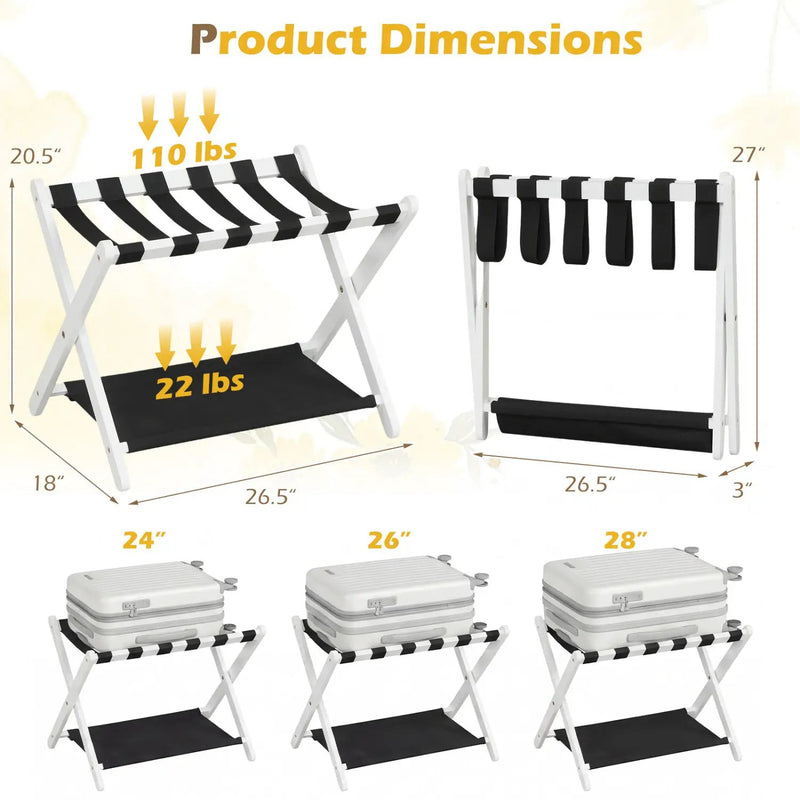 Solid Rubberwood Folding Luggage Rack with Nylon Shelves Set of 2 by DirectDeals