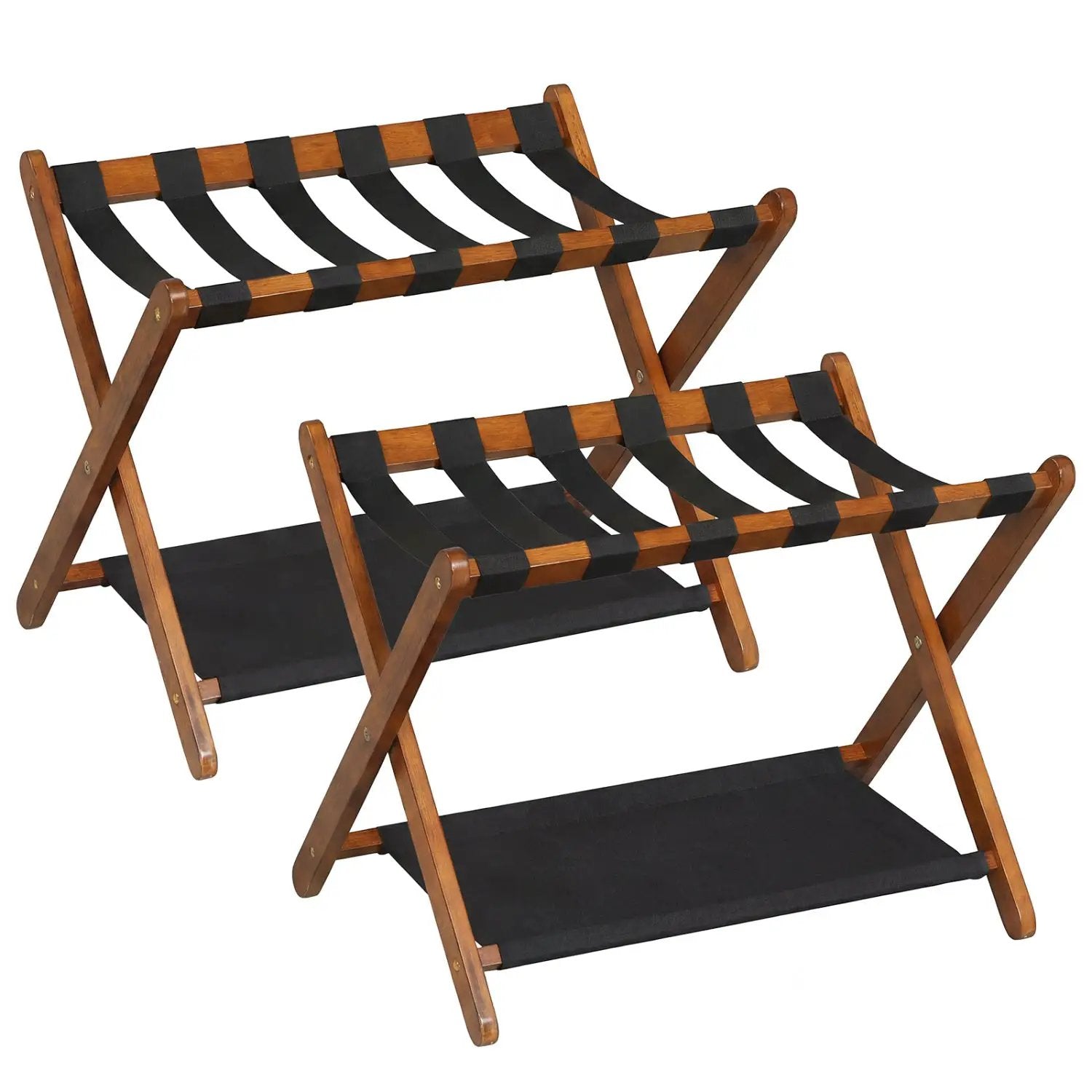 Solid Rubberwood Folding Luggage Rack with Nylon Shelves Set of 2 by DirectDeals