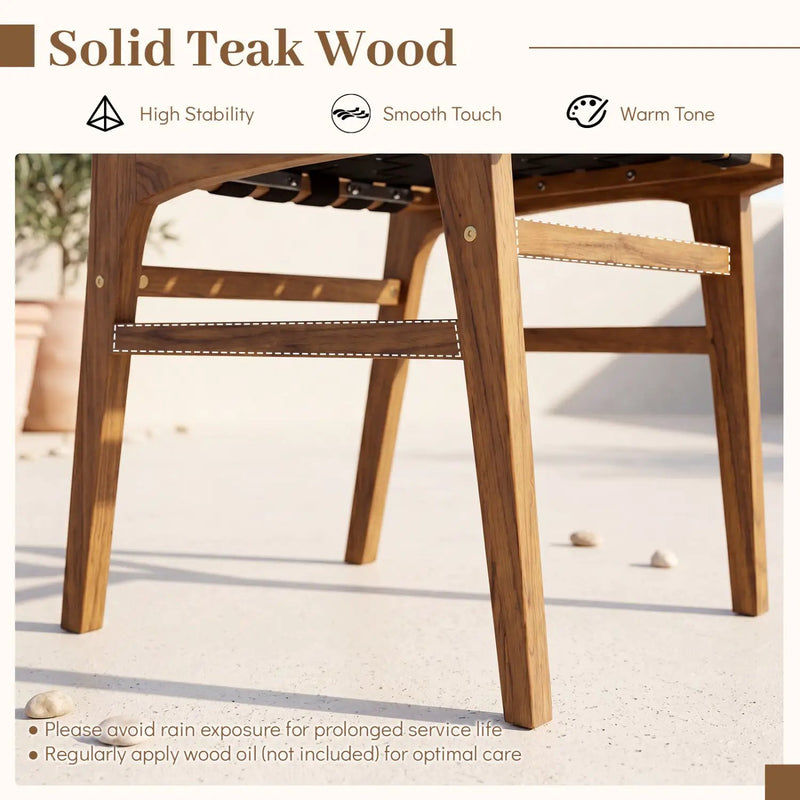 Teak Wood Outdoor Dining Chair with Woven Strap Back by DirectDeals