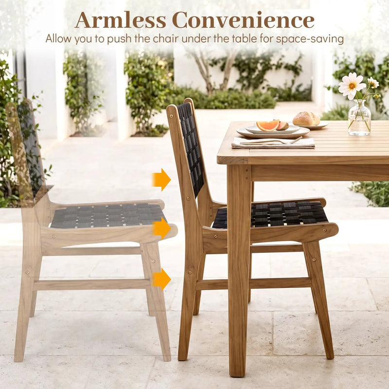 Teak Wood Outdoor Dining Chair with Woven Strap Back by DirectDeals