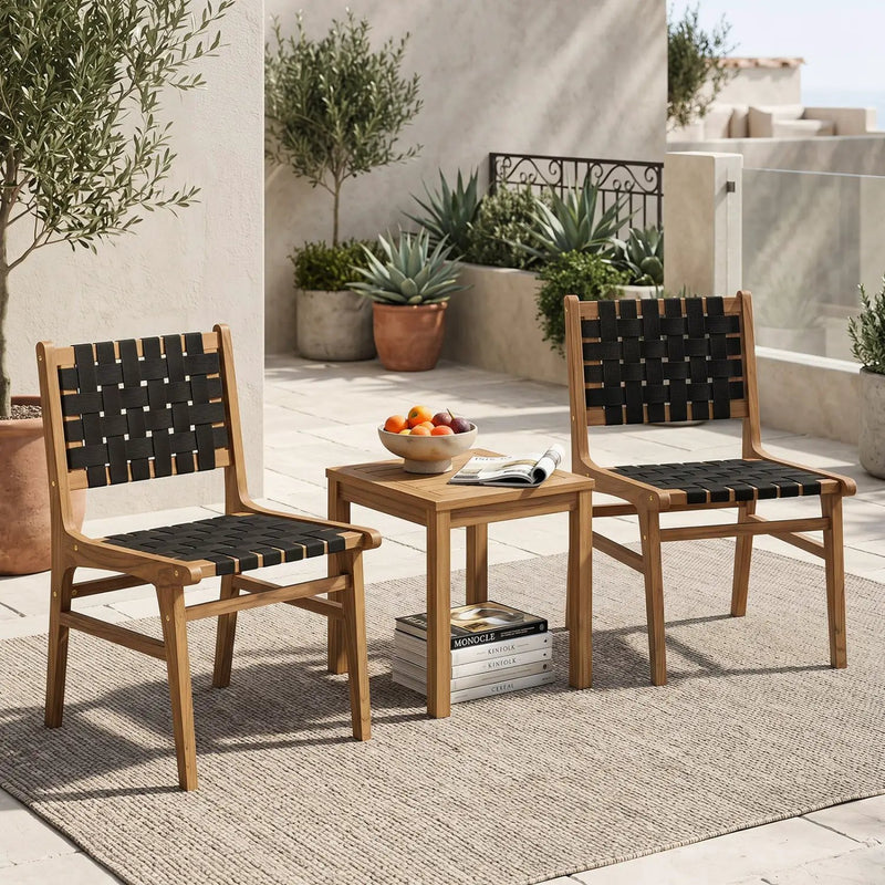 Teak Wood Outdoor Dining Chair with Woven Strap Back by DirectDeals