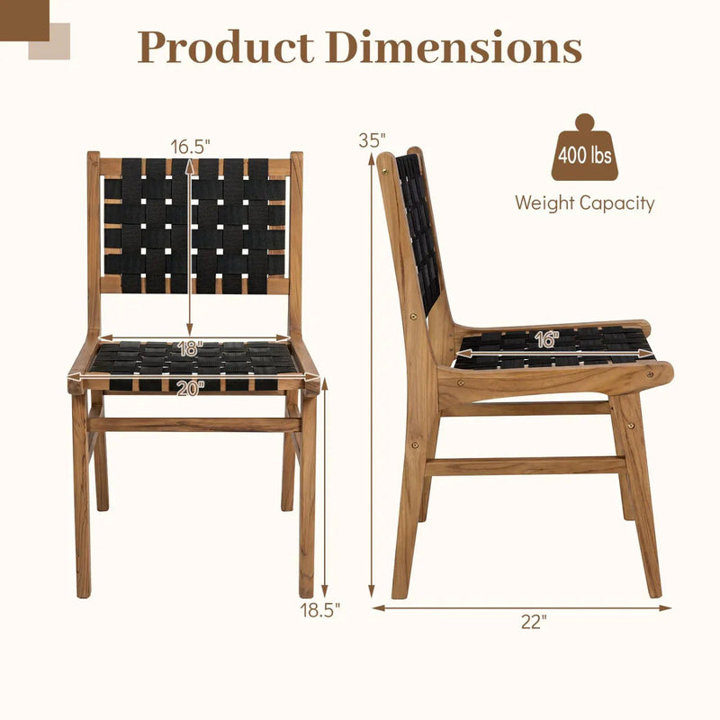 Teak Wood Outdoor Dining Chair with Woven Strap Back by DirectDeals