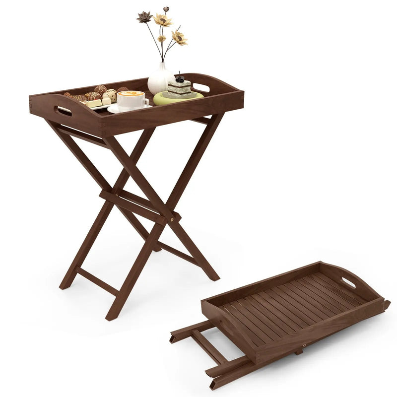 Solid Teak Wood Tray Table with Removable Tray Top for Patio and Garden by DirectDeals