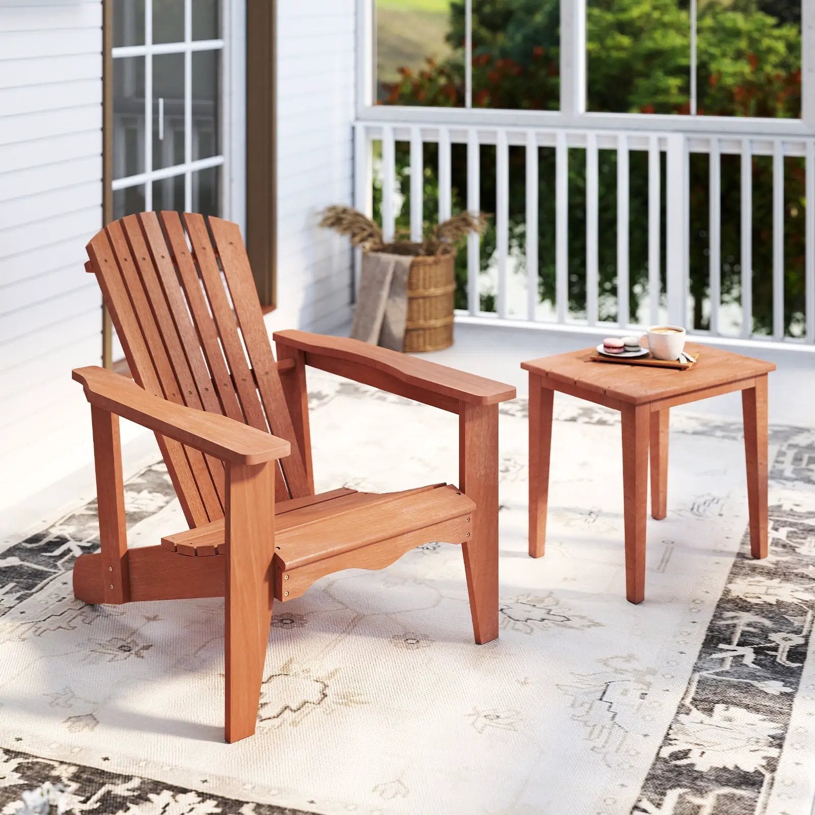 Solid Wood Adirondack Chair with High Backrest and Wide Armrests by DirectDeals