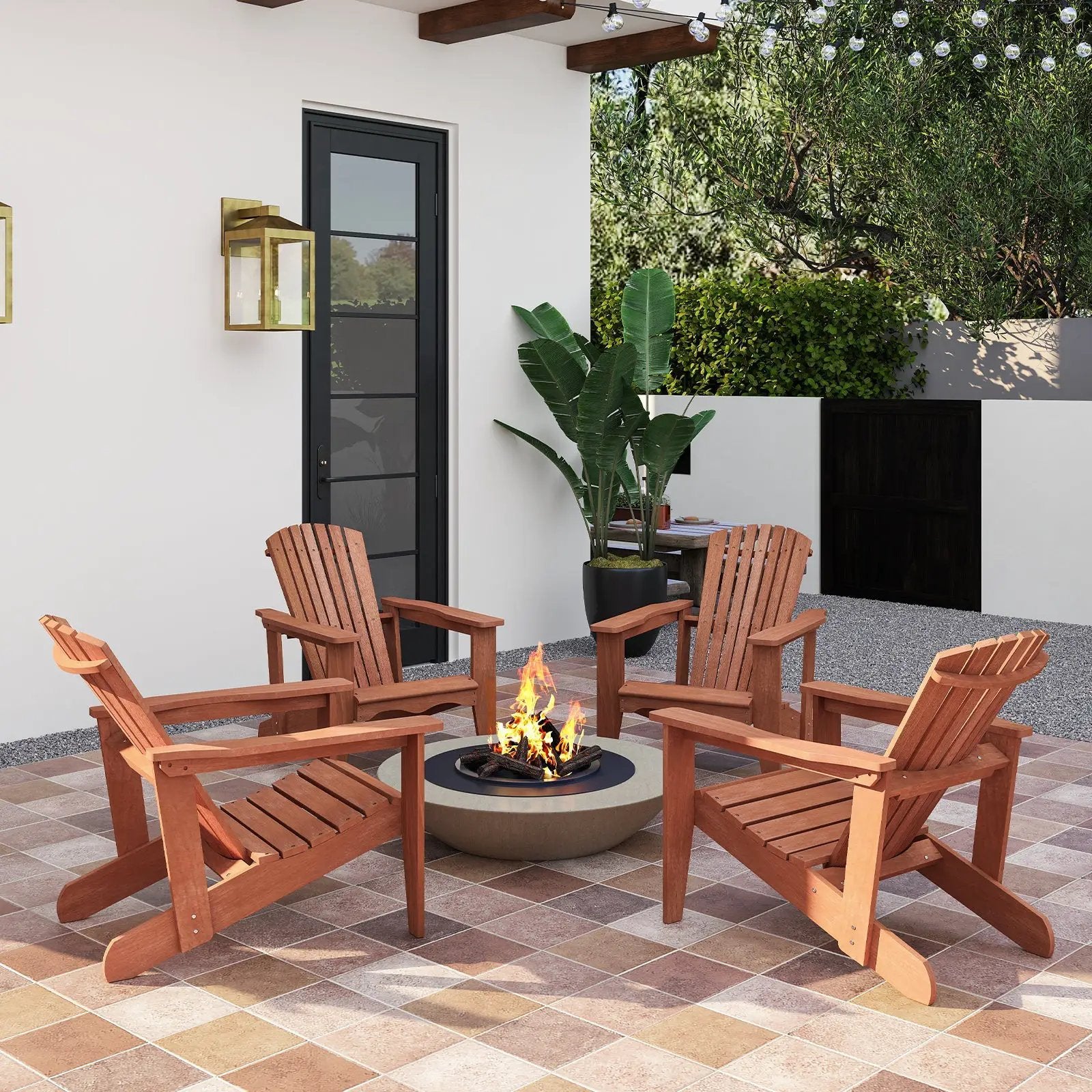 Solid Wood Adirondack Chair with High Backrest and Wide Armrests by DirectDeals