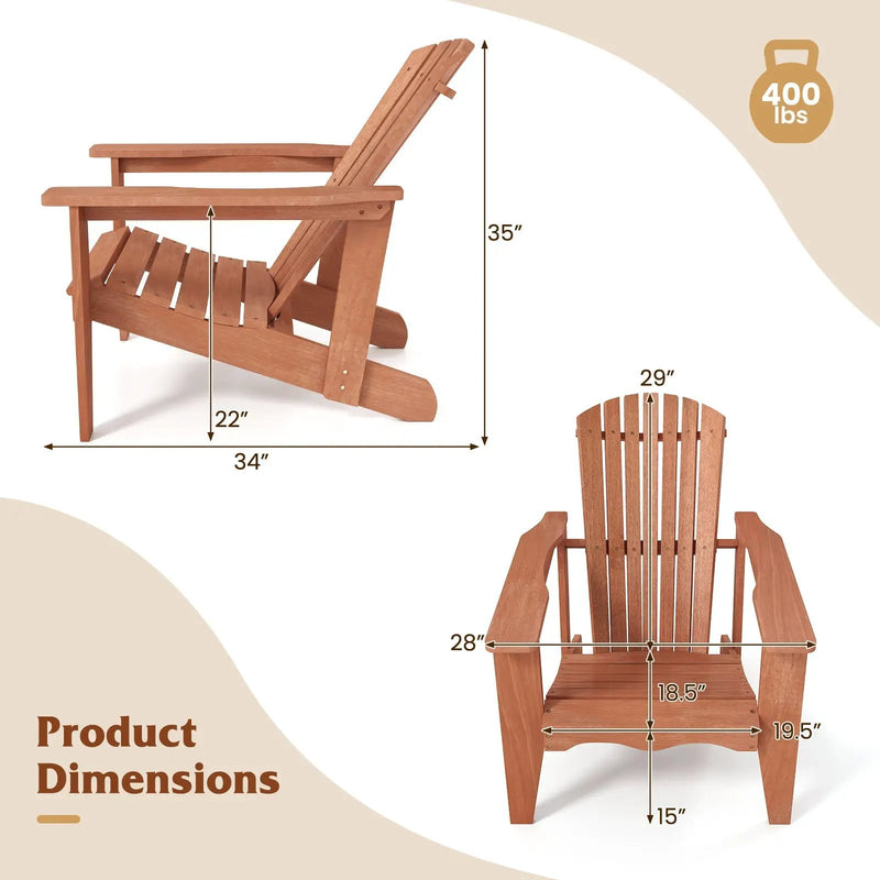 Solid Wood Adirondack Chair with High Backrest and Wide Armrests by DirectDeals