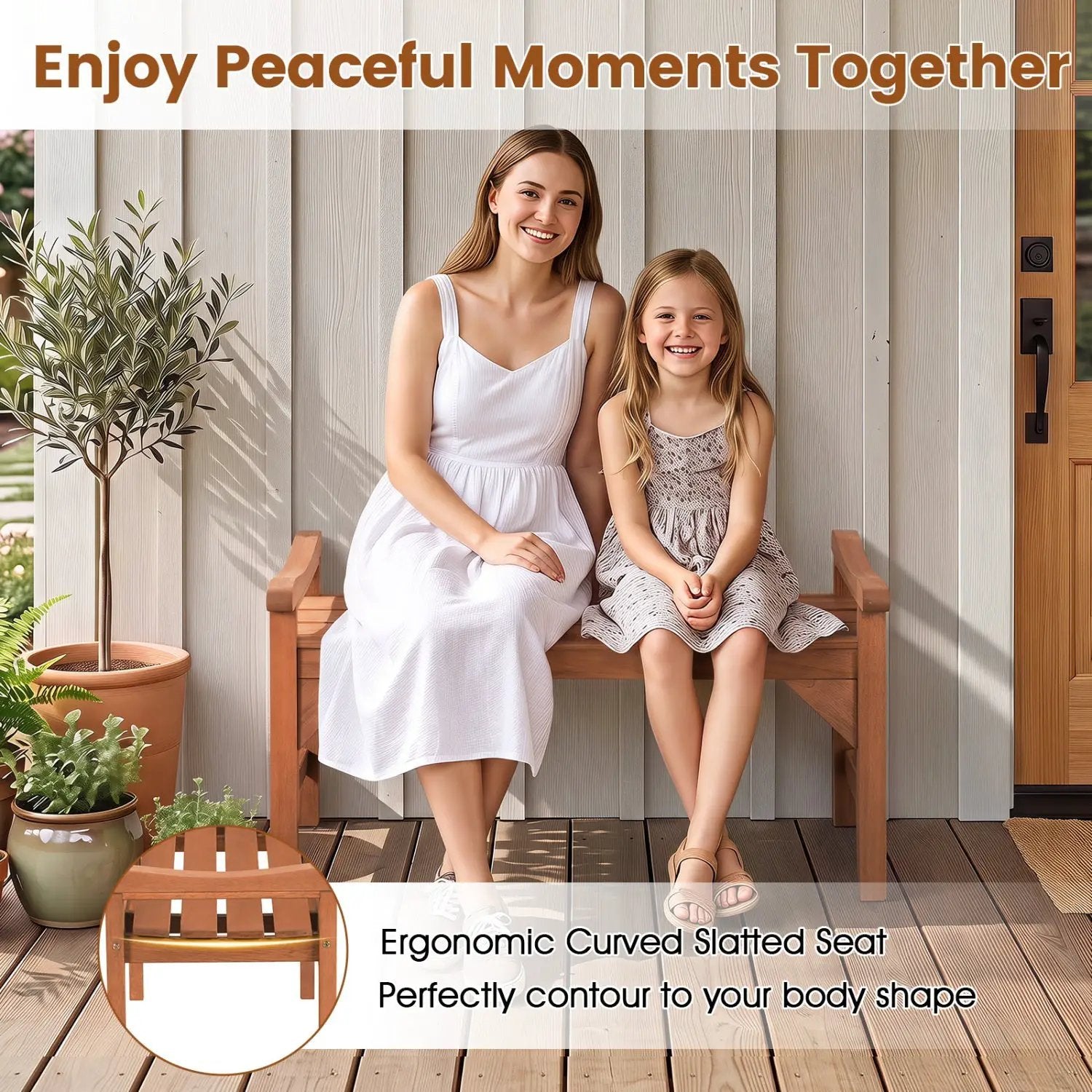 Solid Wood Backless Garden Bench with Support Handles by DirectDeals