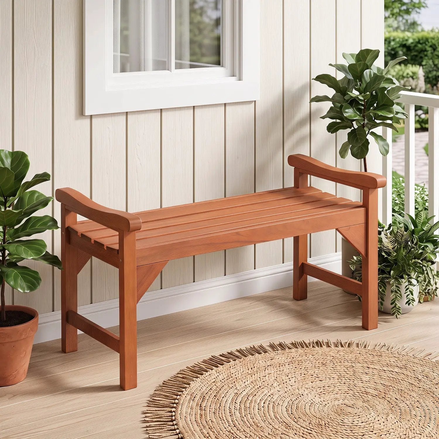 Solid Wood Backless Garden Bench with Support Handles by DirectDeals