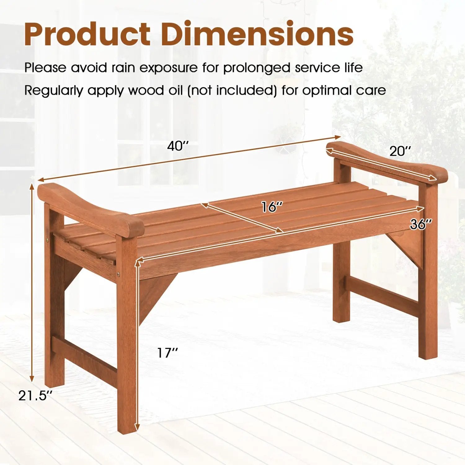 Solid Wood Backless Garden Bench with Support Handles by DirectDeals