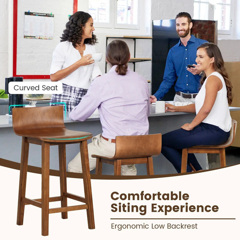 Wood Bar Stools Set of 2 with Solid Back and Seat by DirectDeals