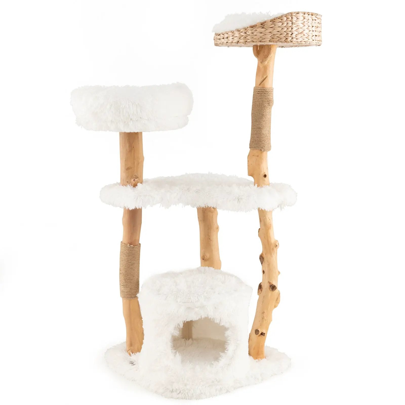 Solid Wood Cat Tower with Top Cattail Basket Cat Bed by DirectDeals