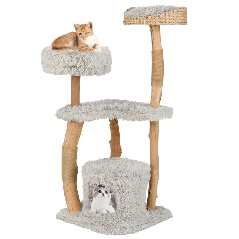 Solid Wood Cat Tower with Top Cattail Basket Cat Bed by DirectDeals