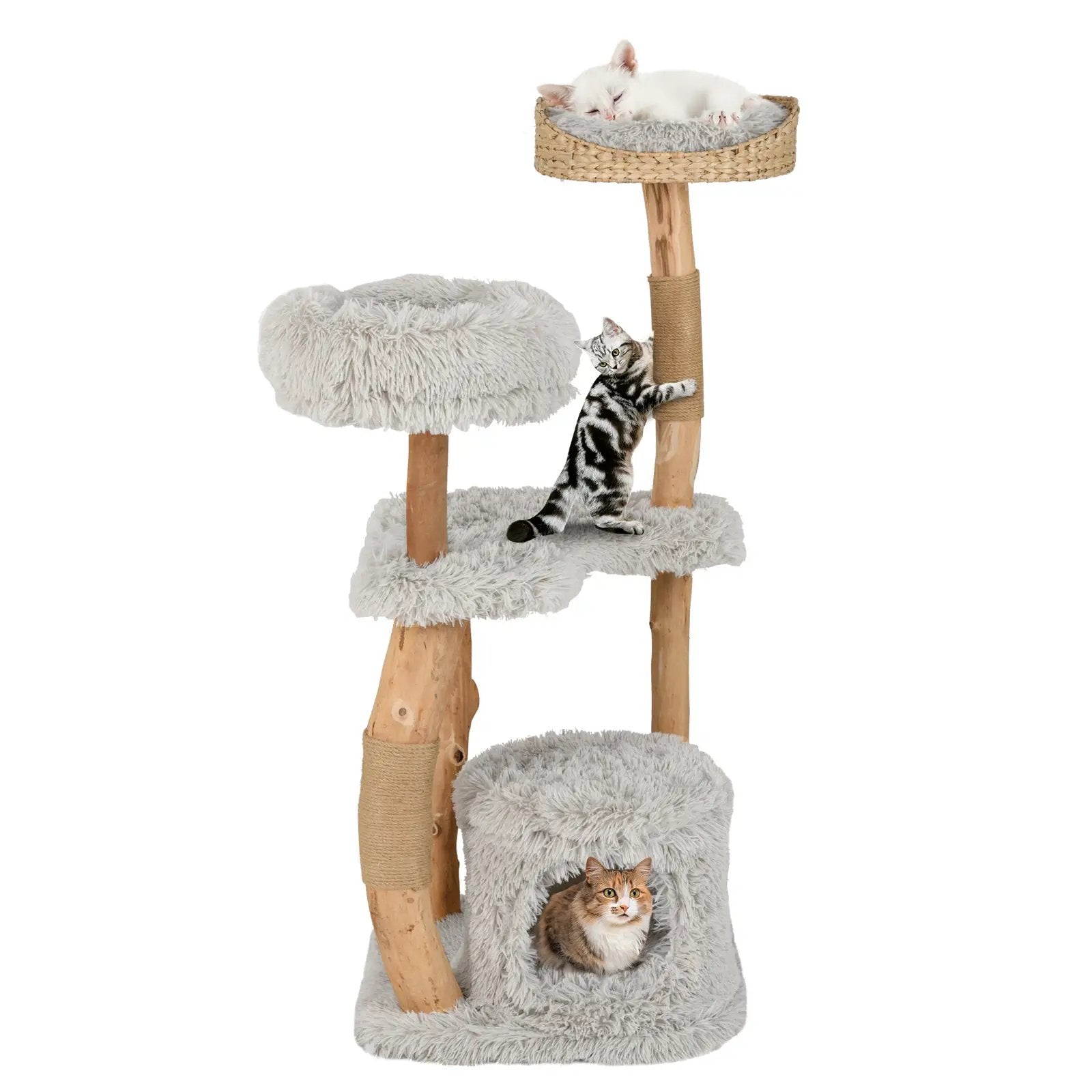 Solid Wood Cat Tower with Top Cattail Basket Cat Bed by DirectDeals