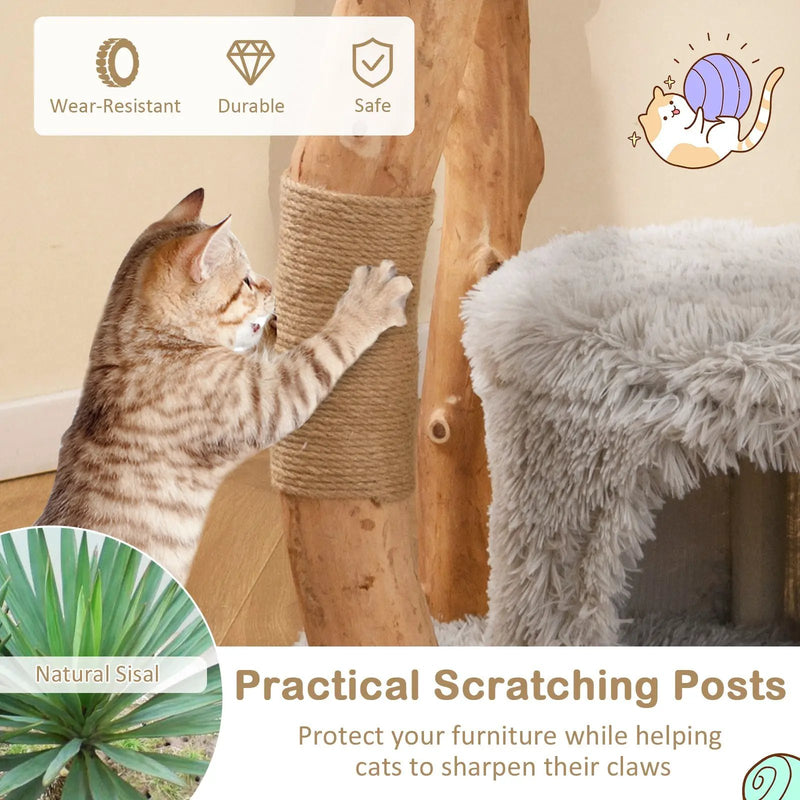 Solid Wood Cat Tower with Top Cattail Basket Cat Bed by DirectDeals