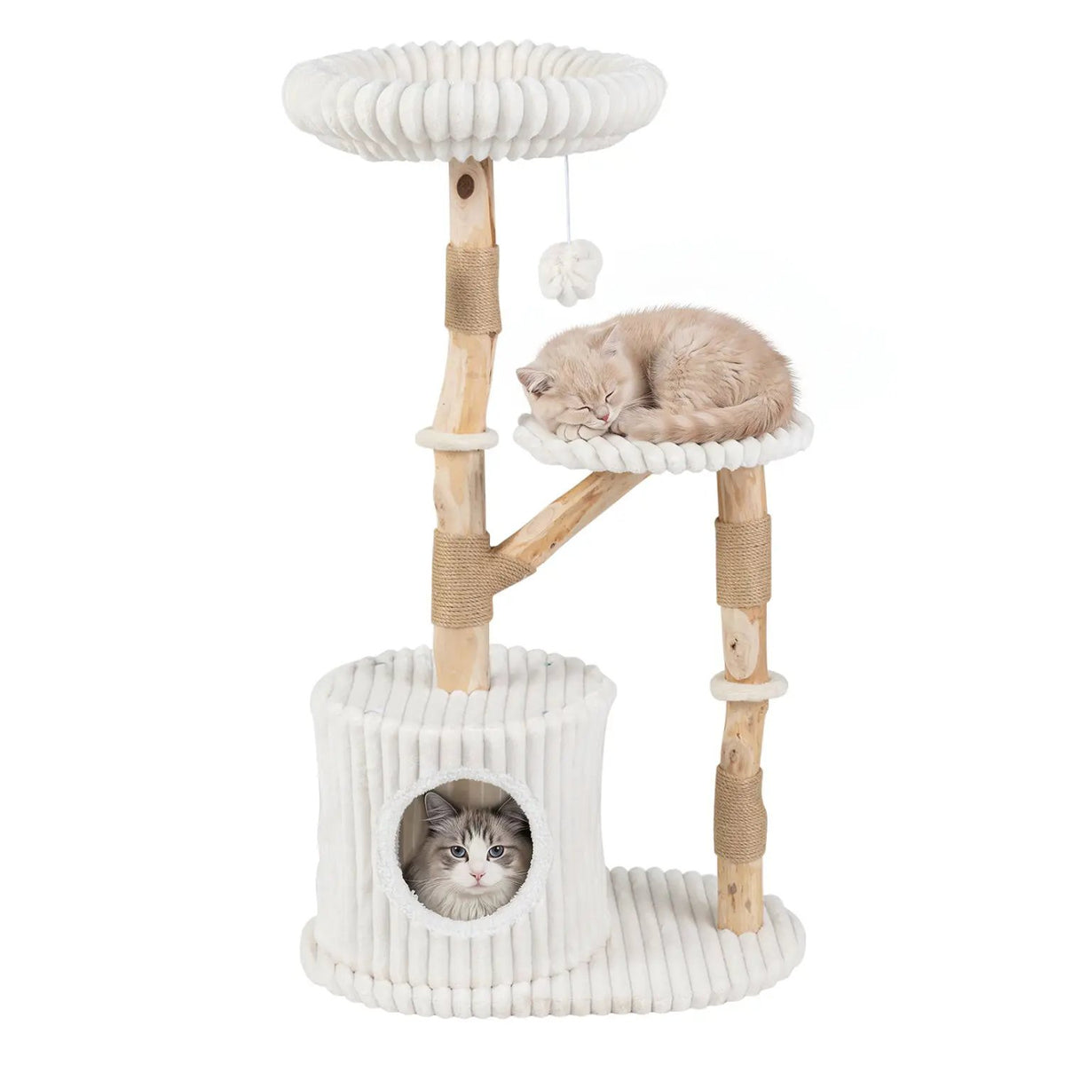 Solid Wood Cat Tree 41" with Real Branches & Cozy Bed by DirectDeals