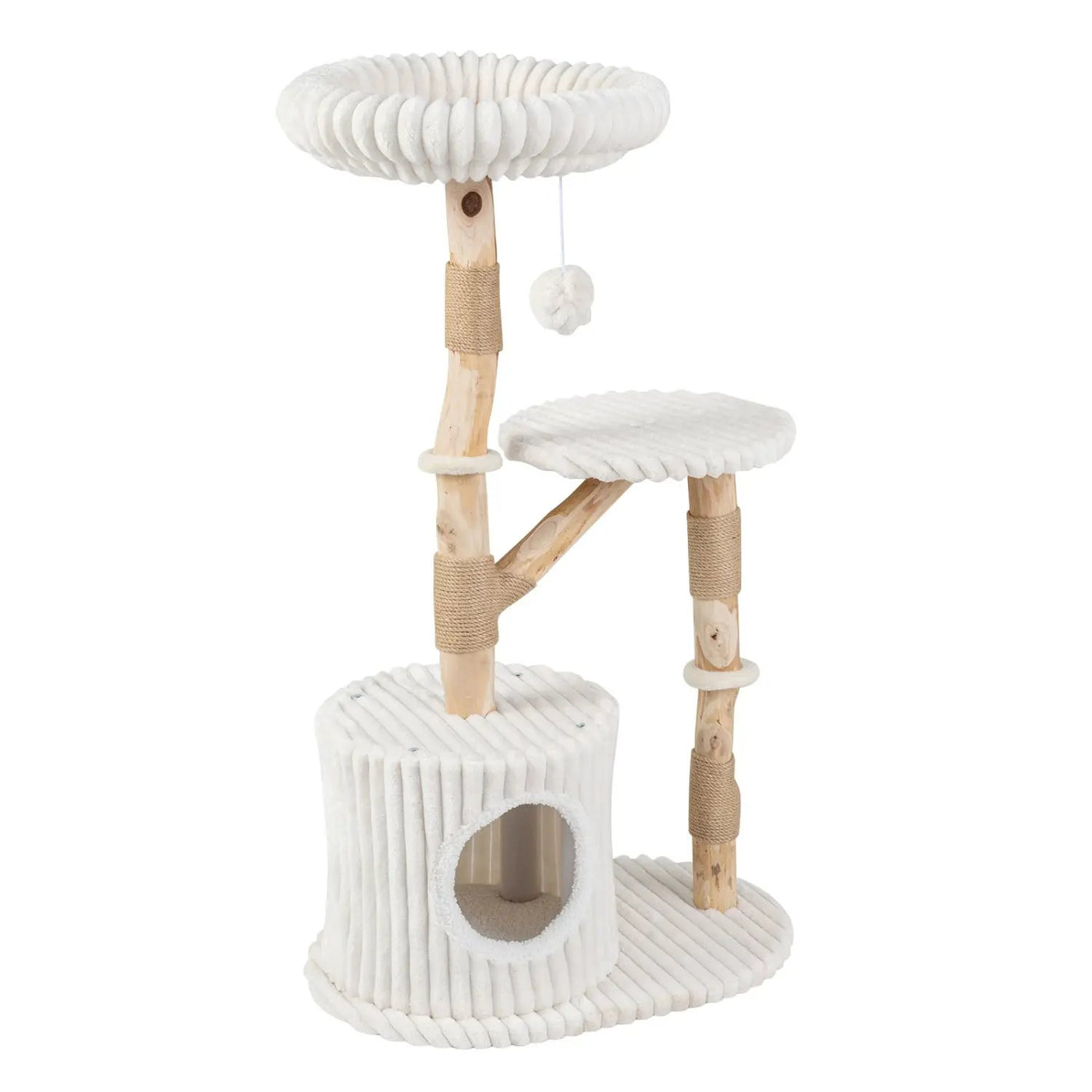 Solid Wood Cat Tree 41" with Real Branches & Cozy Bed by DirectDeals