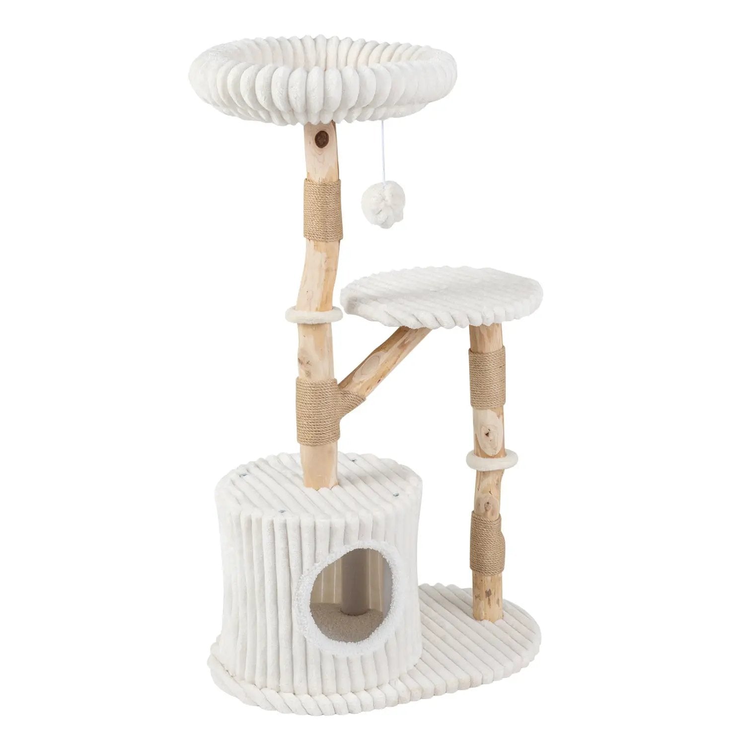 Solid Wood Cat Tree 41" with Real Branches & Cozy Bed by DirectDeals