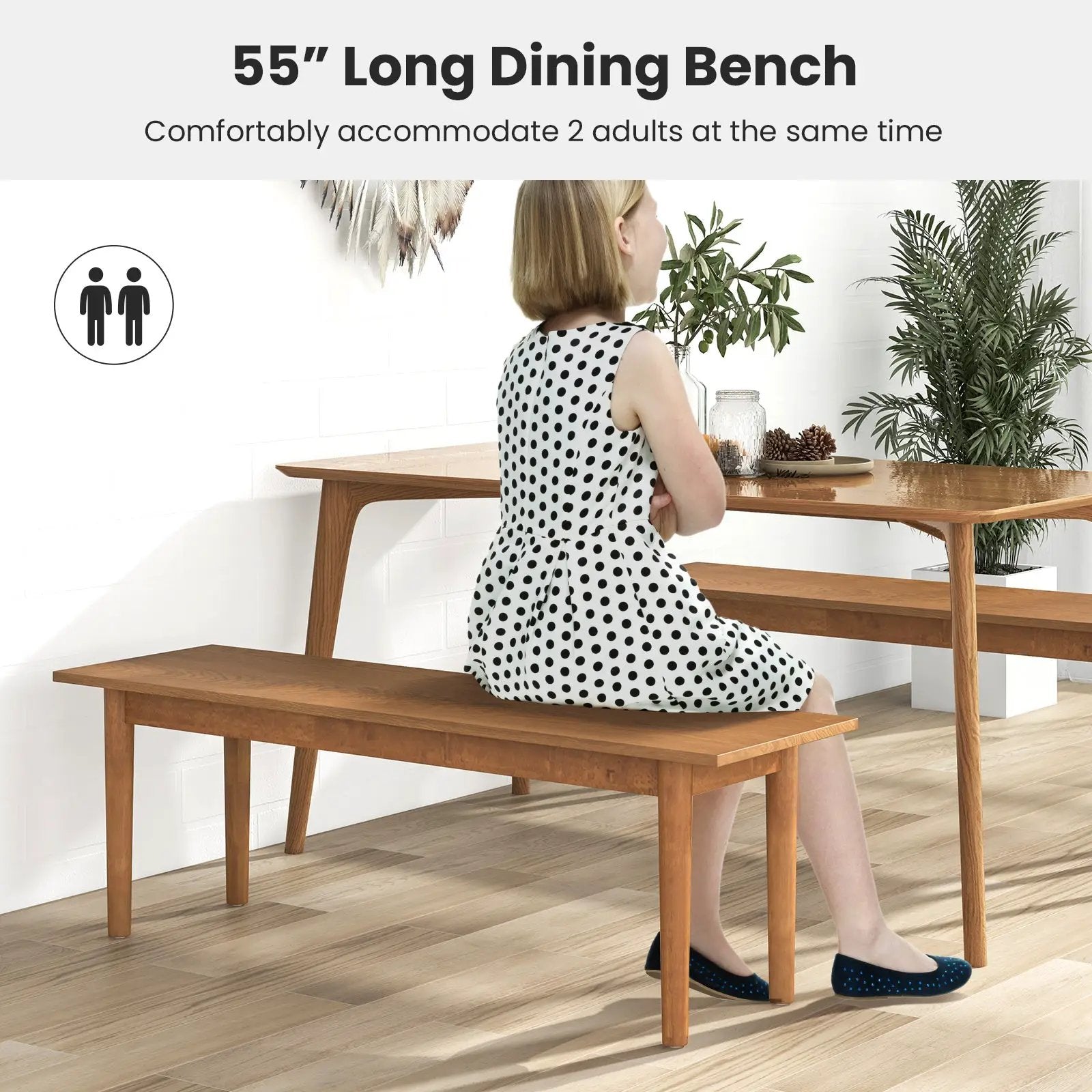 Solid Wood Dining Bench Entryway Bench with Rubber Wood Legs by DirectDeals
