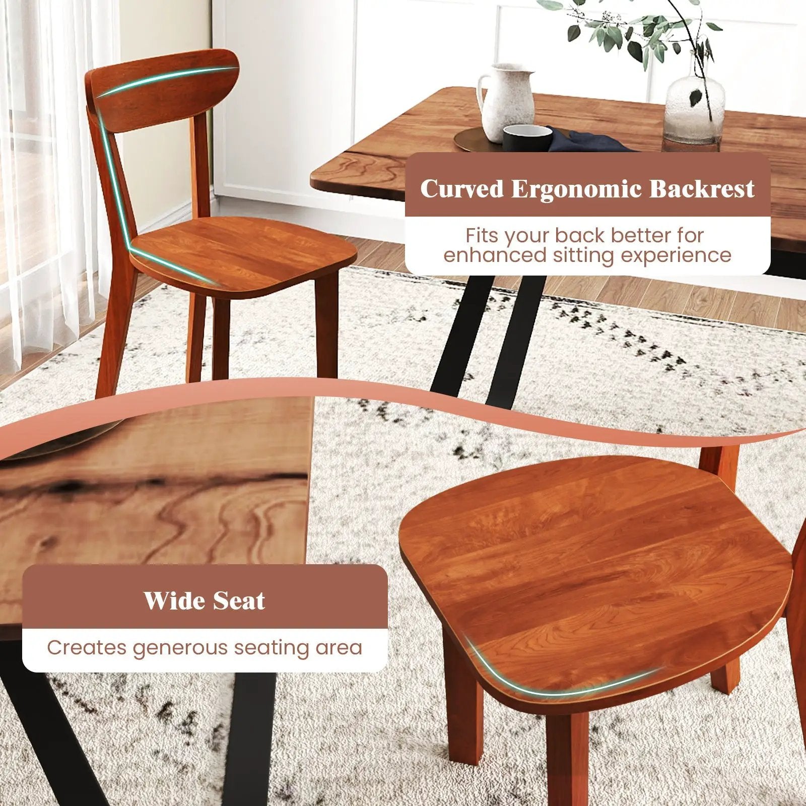 Solid Wood Dining Chair Set of 2 with Curved Backrest and Rubber Wood Frame-Espresso by DirectDeals