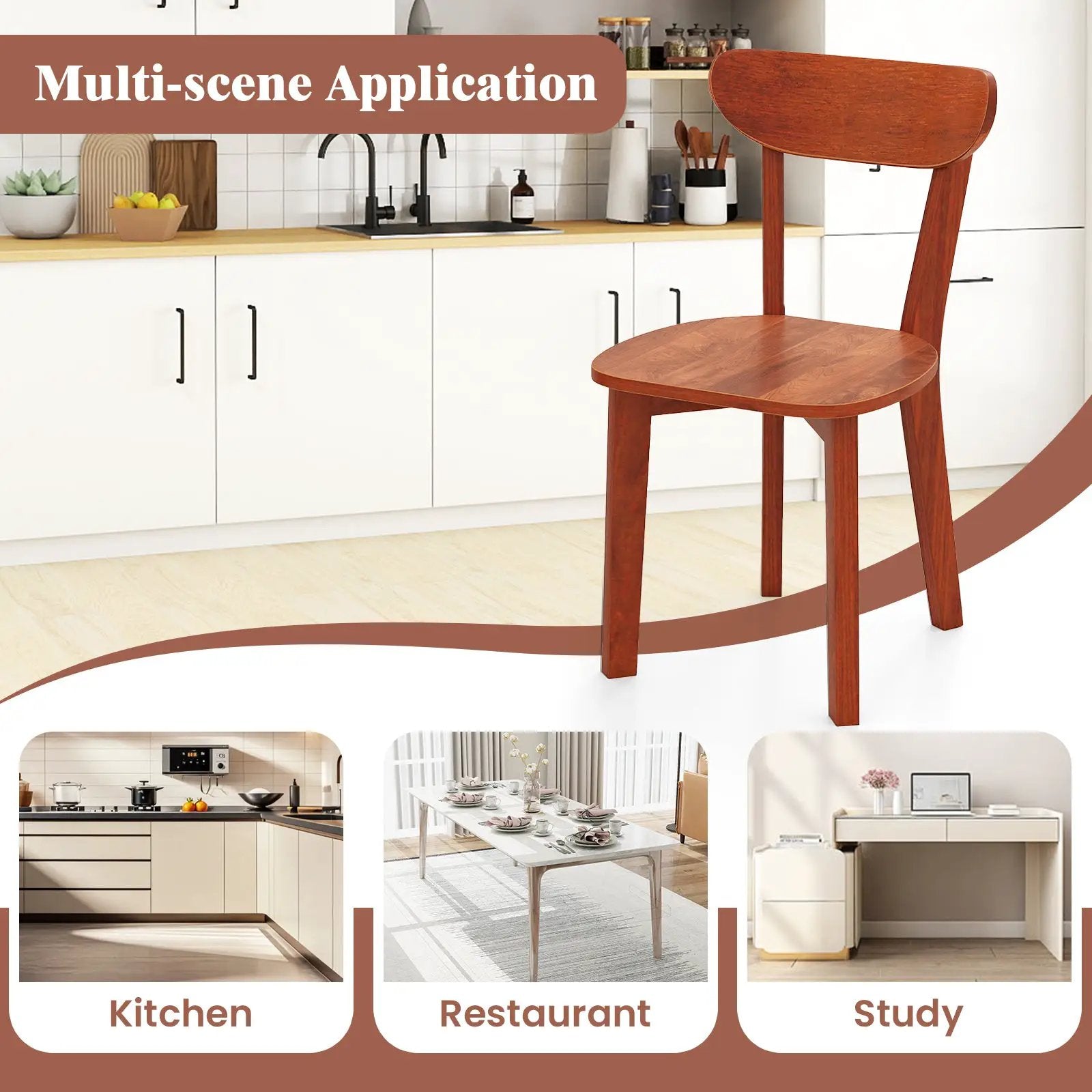 Solid Wood Dining Chair Set of 2 with Curved Backrest and Rubber Wood Frame-Espresso by DirectDeals