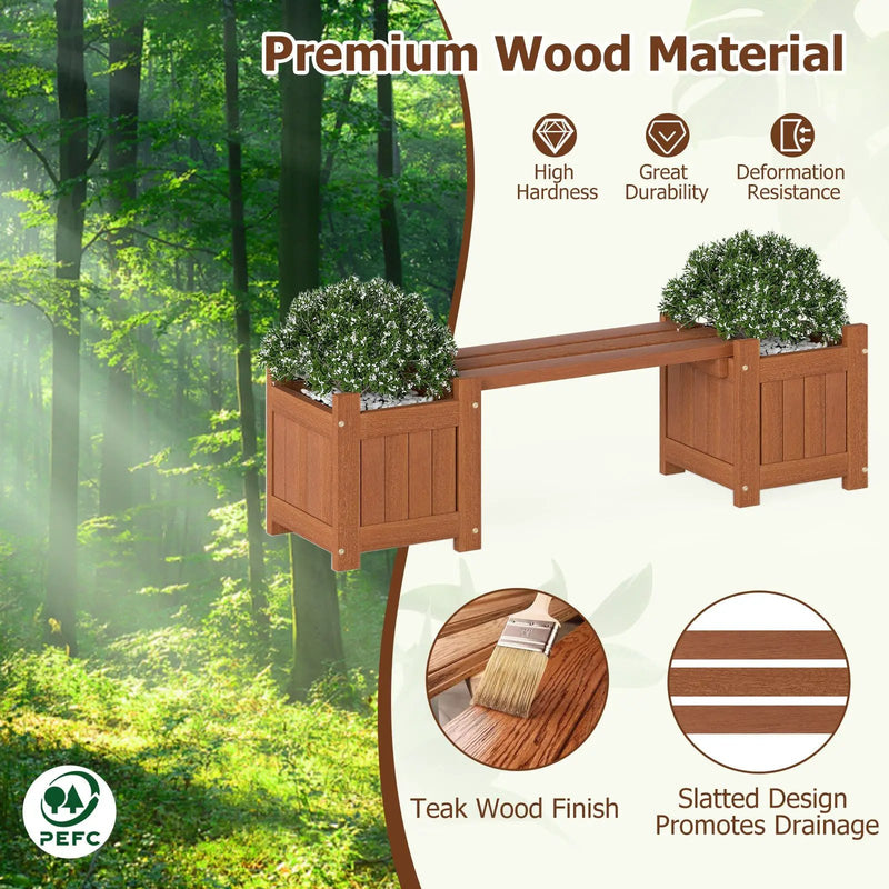 Solid Wood Flower Box Mini Outdoor Planter Boxes with Bench by DirectDeals