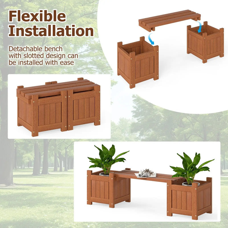 Solid Wood Flower Box Mini Outdoor Planter Boxes with Bench by DirectDeals