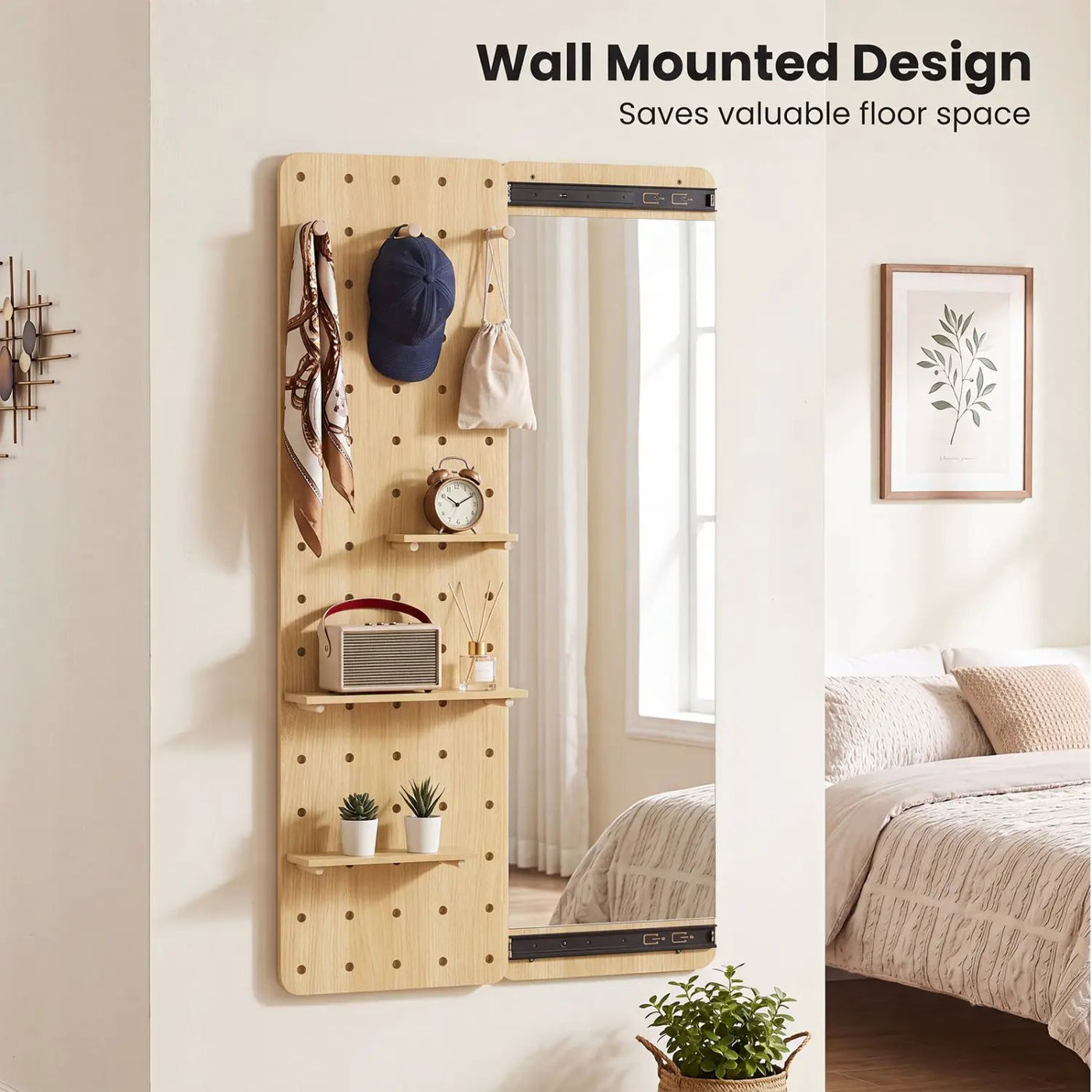 Full Length Wall Mirror with Sliding Pegboard & Shelves by DirectDeals