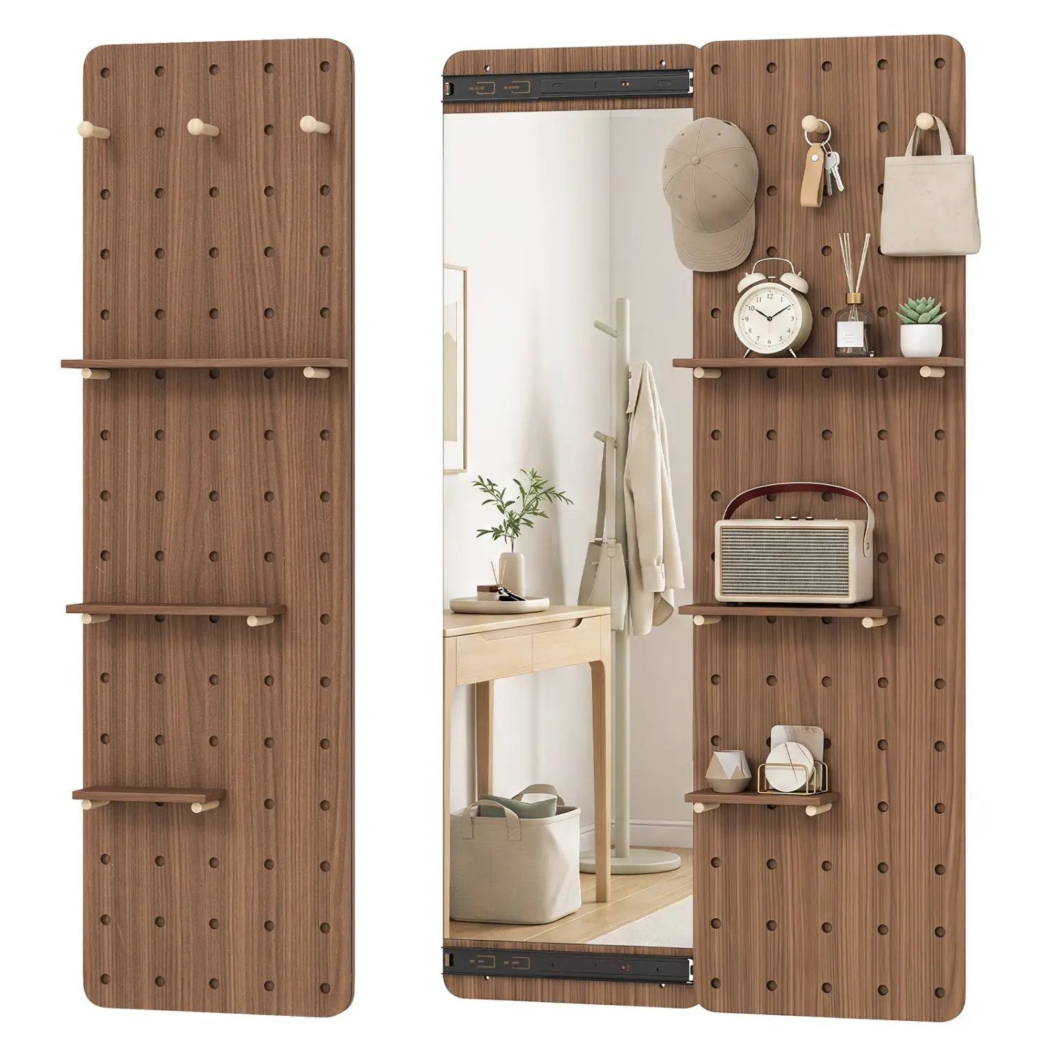 Full Length Wall Mirror with Sliding Pegboard & Shelves by DirectDeals